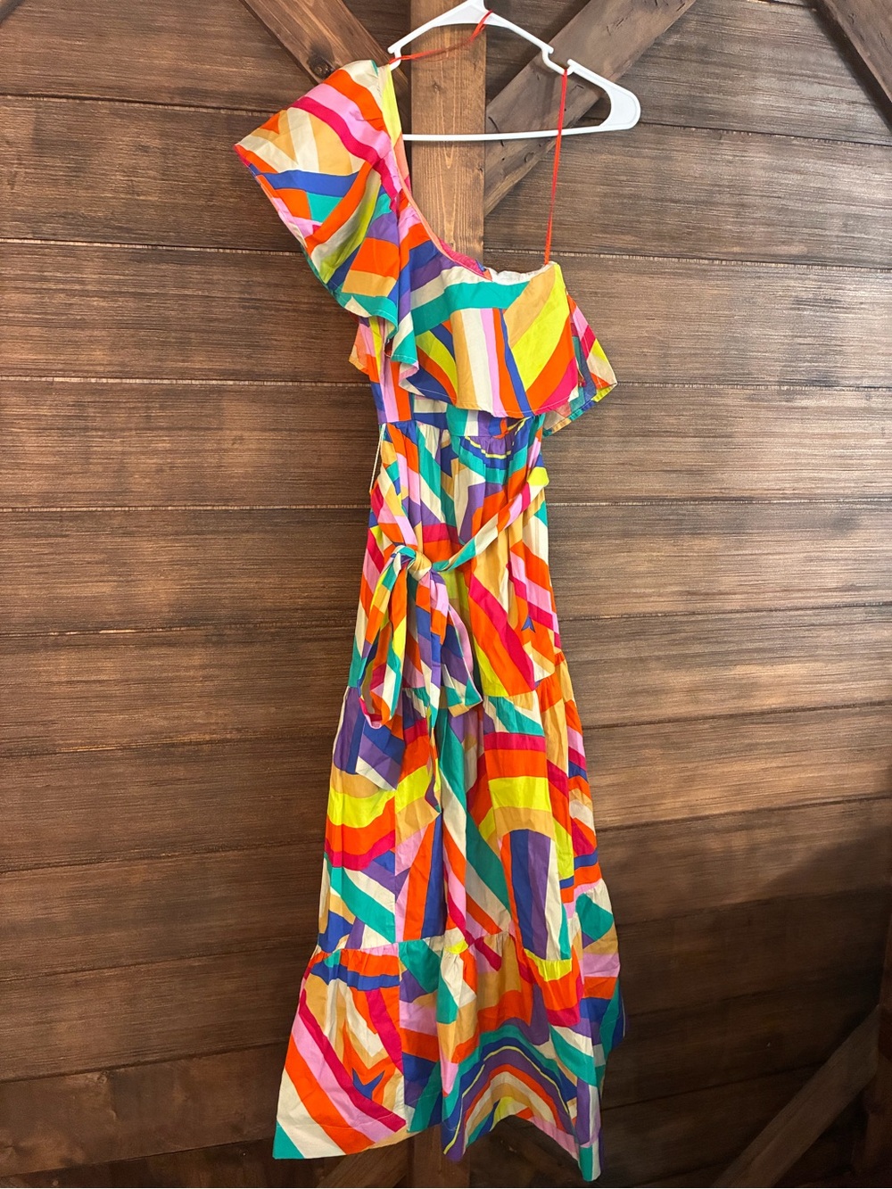 Flying Tomato Rainbow-Stripes One-Shoulder Maxi Dress